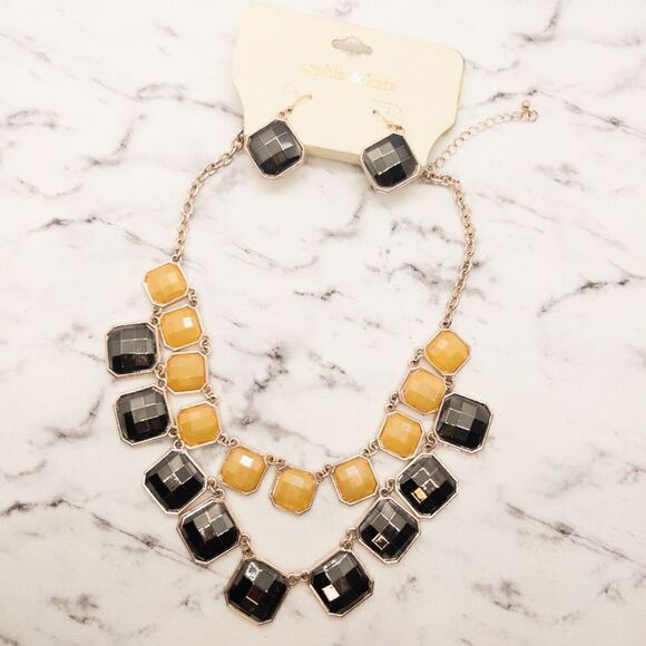 Sophia & Kate Necklace Earrings Set Yellow Rose Gold Statement - Picture 1 of 4